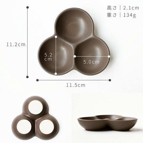 日本製 美濃燒 陶瓷三重調味盤 | 配料 配菜 醬料 漬物盤 拉麵 清粥 佐菜 調味碟