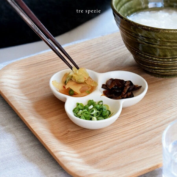 日本製 美濃燒 陶瓷三重調味盤 | 配料 配菜 醬料 漬物盤 拉麵 清粥 佐菜 調味碟