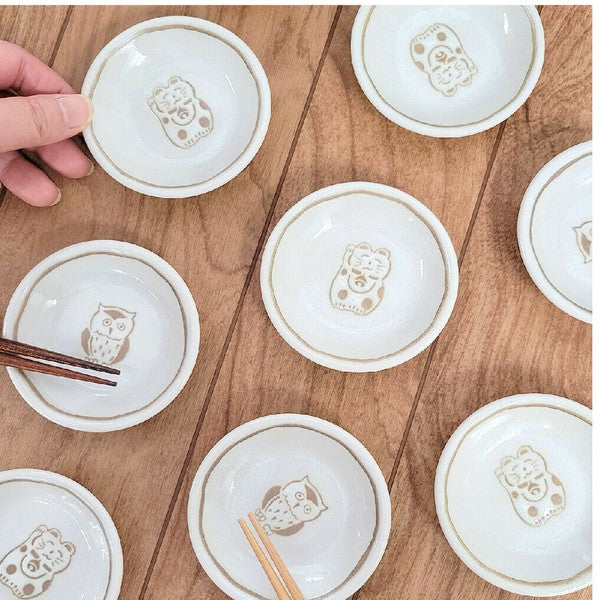 日本製 美濃燒 SACHI 貓頭鷹/招財貓日式小碟 | 小碟子 醬料 醬油 陶瓷碟子