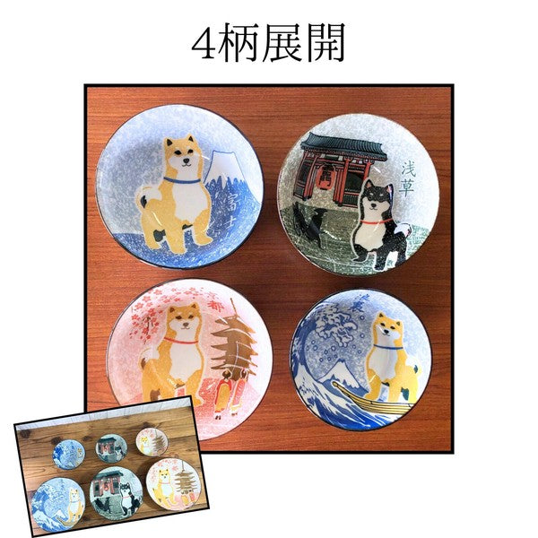日本製 柴犬浪裏/淺草/京都碗盤 | 柴犬碗 紀念性禮物 浮世繪 碗盤