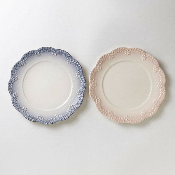 日本 歐風貴族浮雕花盤 23cm 大盤 兩色可選 | 圓形淺盤 花邊盤 鄉村陶瓷盤