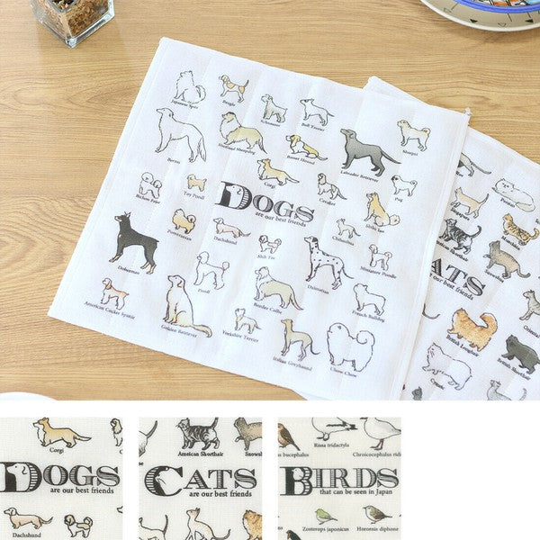 日本製 可愛動物圖鑑系列抹布 貓/狗/鳥 | 廚房抹布 方巾 家事布