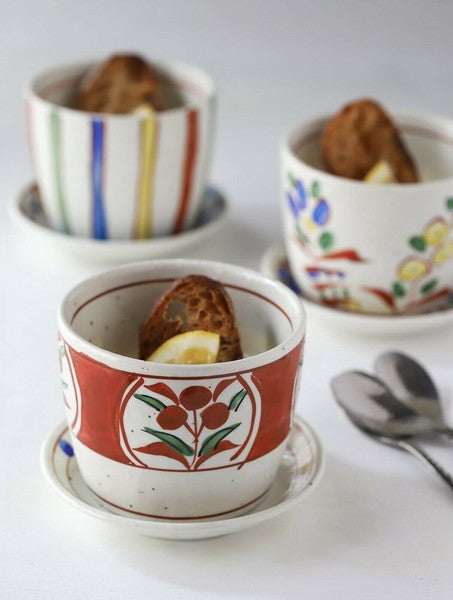 日本製 美濃燒 吾山窯 手繪楓葉杯碟 | 豬口杯 蒸蛋杯 蕎麥麵杯 小碟子 點心盤