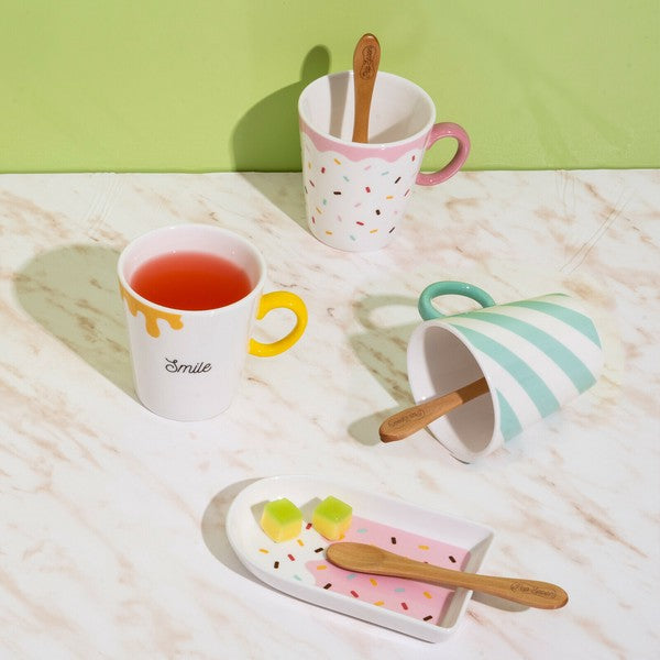 日本製 小倉陶器 冰棒造型杯盤匙組 附盒 三色 | 下午茶 甜點 蛋糕盤 情人節禮物