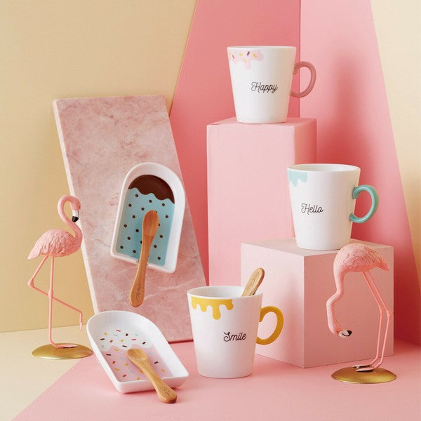 日本製 小倉陶器 冰棒造型杯盤匙組 附盒 三色 | 下午茶 甜點 蛋糕盤 情人節禮物