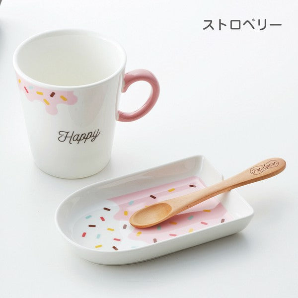日本製 小倉陶器 冰棒造型杯盤匙組 附盒 三色 | 下午茶 甜點 蛋糕盤 情人節禮物