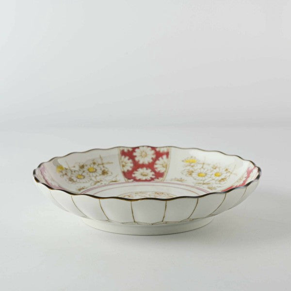 日本製 美濃燒 Awasaka 仁峰菊型深盤 2入禮盒 | 68深皿 吉祥紋樣 餐盤 菜盤 深盤