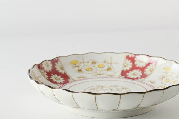 日本製 美濃燒 Awasaka 仁峰菊型深盤 2入禮盒 | 68深皿 吉祥紋樣 餐盤 菜盤 深盤