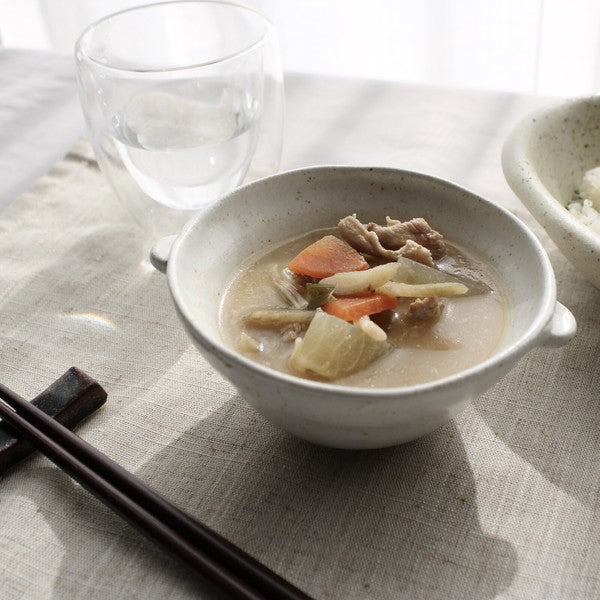 日本製 美濃燒 mimi雙耳造型湯碗12cm 奶油白 棕色 白色|甜點碗 餐具碗 雙耳碗