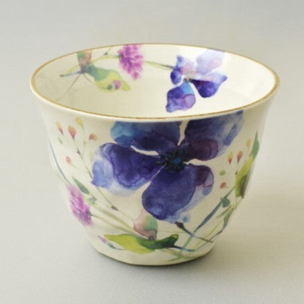 日本製 陶瓷日式高級花水彩茶杯 190cc 4入組 | 湯吞杯 茶杯 花水彩 陶瓷茶杯 日本茶杯 茶具組