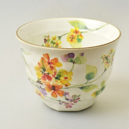 日本製 陶瓷日式高級花水彩茶杯 190cc 4入組 | 湯吞杯 茶杯 花水彩 陶瓷茶杯 日本茶杯 茶具組