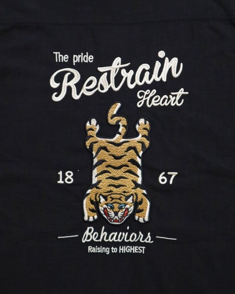 日本代購 POWER TO THE PEOPLE 老虎麻質感刺繡襯衫 卡其色 黑色 L 襯衫男長袖 襯衫