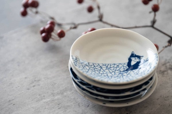 日本製 美濃燒 SHICHITA 貓咪10cm小皿 5入禮盒 | 醬油碟 小菜碟 小碟 點心盤 送禮推薦