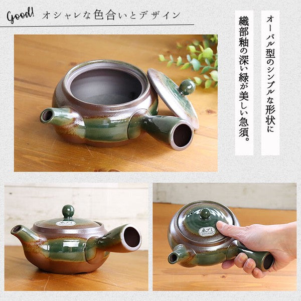日本製 萬古燒平丸急須壺 370ml 附濾網 | 泡茶壺 側把壺 日式茶壺