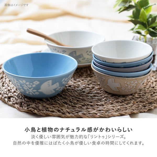 日本製 LINTU 北歐風小鳥植物13cm平口碗 | 沙拉碗 優格碗 水果碗 麥片碗
