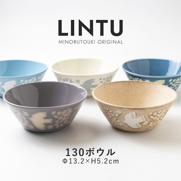 日本製 LINTU 北歐風小鳥植物13cm平口碗 | 沙拉碗 優格碗 水果碗 麥片碗