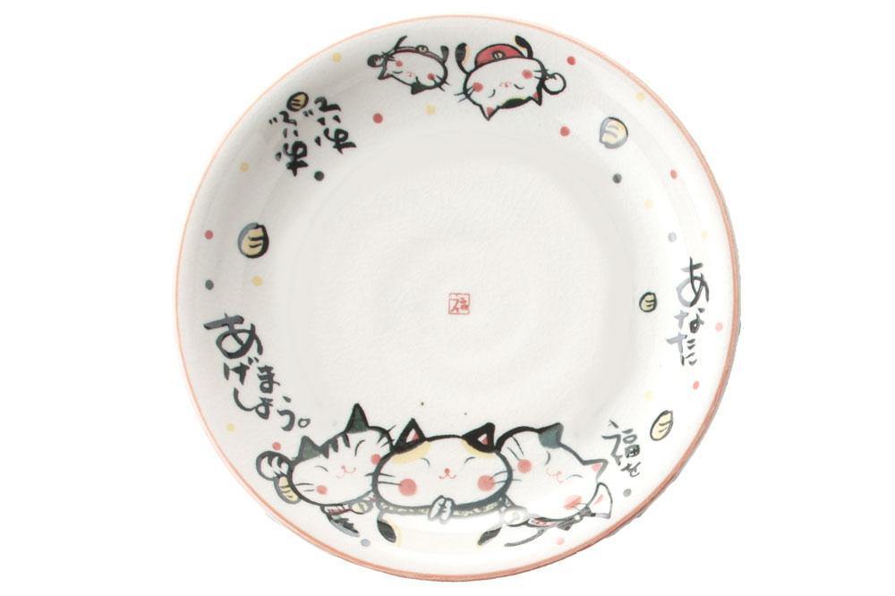 日本 日式招財來福貓陶瓷盤16.8cm|中皿-日本製 - 富士通販