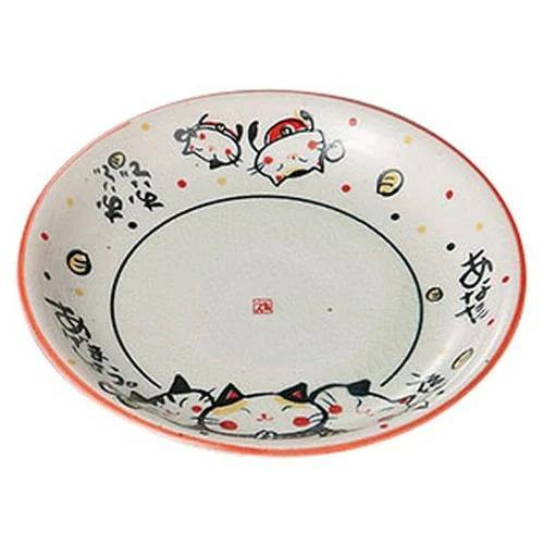 日本 日式招財來福貓陶瓷盤16.8cm|中皿-日本製 - 富士通販
