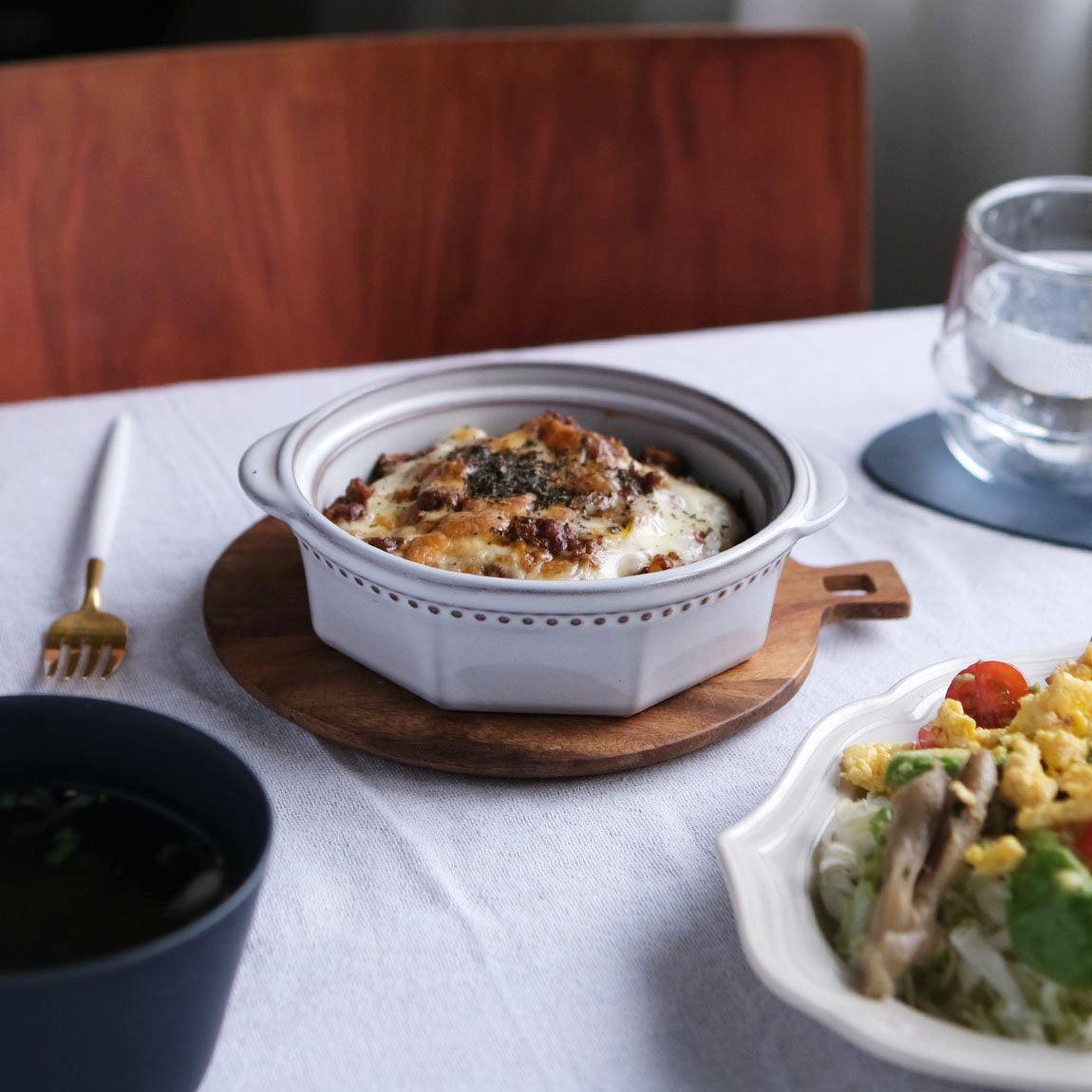 日本製 美濃燒 ROOTS Colline 法式圓點雙耳圓形烤盤 焗烤盤 14.5cm| 燉菜盤 湯碗