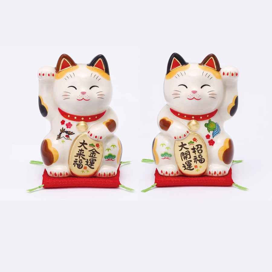 藥師窯 彩繪招福金運招財貓∣一對 右手 左手 開店送禮 擺飾 招財 招福