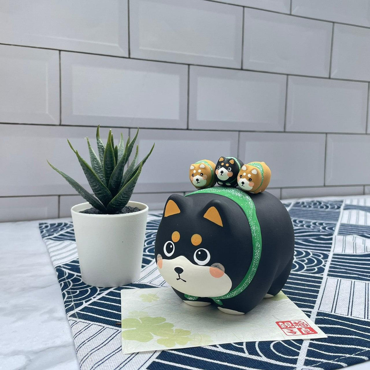 無釉陶黑柴家族擺飾 |2022過年裝飾招福吉祥物 - 富士通販