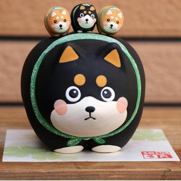 無釉陶黑柴家族擺飾 |2022過年裝飾招福吉祥物 - 富士通販