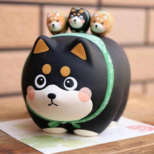 無釉陶黑柴家族擺飾 |2022過年裝飾招福吉祥物 - 富士通販