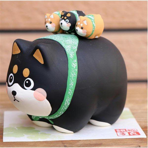 無釉陶黑柴家族擺飾 |2022過年裝飾招福吉祥物 - 富士通販