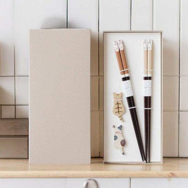 日本製 harupei 貓咪木質對筷禮盒組|對筷 筷架 婚禮小物 入厝禮物