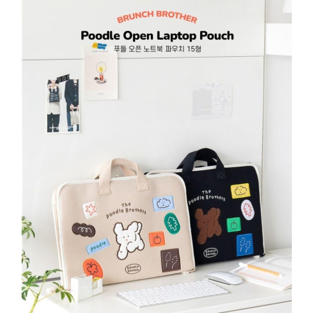 韓國 Romane 早午餐兄弟 米色 黑色 貴賓狗 15吋手提筆電包|電腦包 平板包