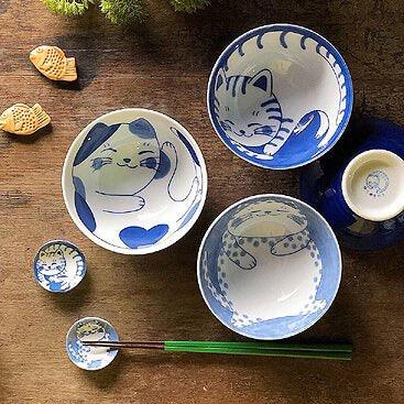 美濃燒 貓咪陶瓷餐碗 沙拉碗 4入日式小碗 4入 - 富士通販