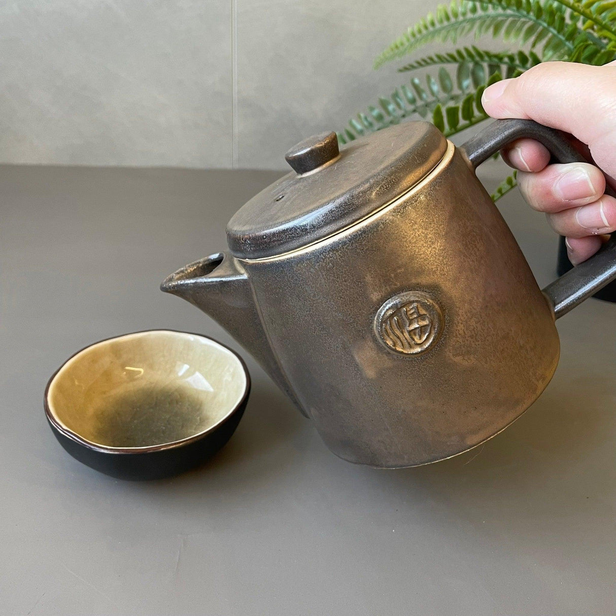 日本製 美濃燒 福字 復古 陶瓷茶壺|古銅色 420cc - 富士通販