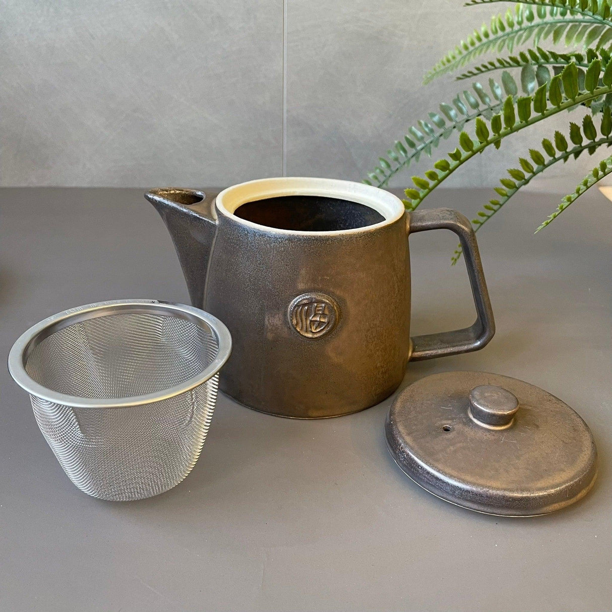 日本製 美濃燒 福字 復古 陶瓷茶壺|古銅色 420cc - 富士通販