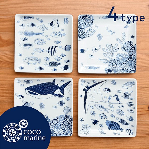 日本製 natural69 波佐見燒 cocomarine 正角皿 | 陶瓷盤 方盤 海洋生物