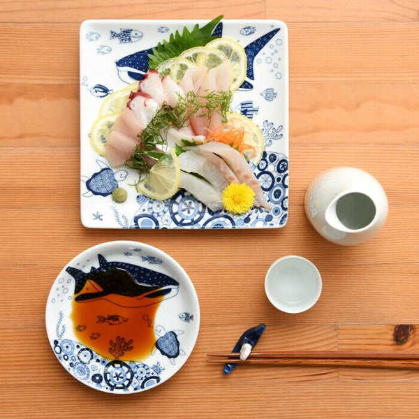 日本製 natural69 波佐見燒 cocomarine 正角皿 | 陶瓷盤 方盤 海洋生物