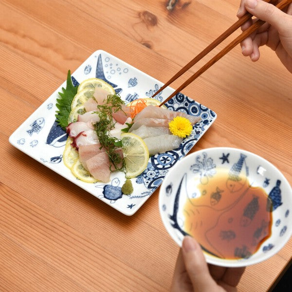日本製 natural69 波佐見燒 cocomarine 正角皿 | 陶瓷盤 方盤 海洋生物