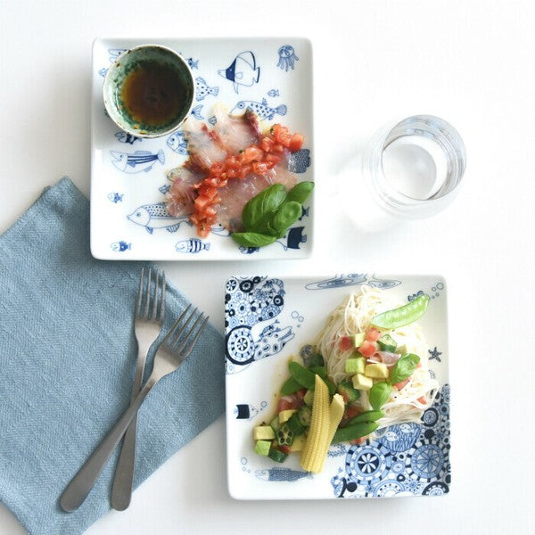 日本製 natural69 波佐見燒 cocomarine 正角皿 | 陶瓷盤 方盤 海洋生物