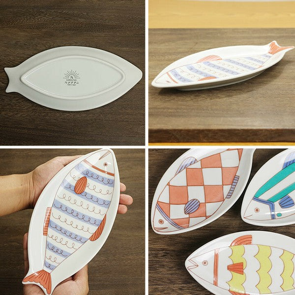 日本製 九谷燒 造型魚盤 | HAREKUTANI 陶瓷魚盤 長盤 禮盒 兩款尺寸