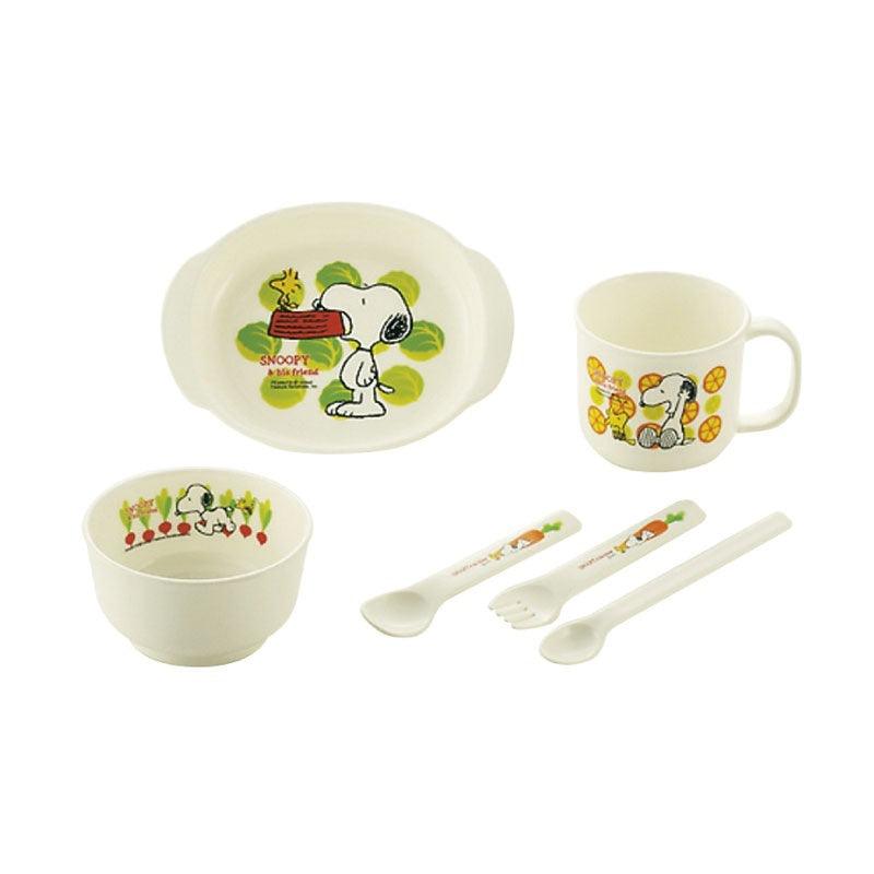 日本 史努比兒童副食品餐具 6件組|餐盤 碗 杯 湯匙 叉 - 富士通販