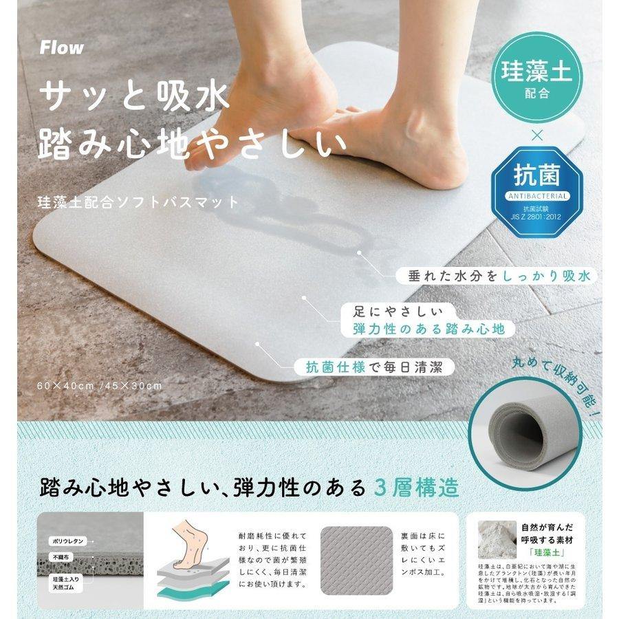 珪藻土軟性吸水地墊|無石綿|速乾止滑-尺寸60×40cm灰色 - 富士通販