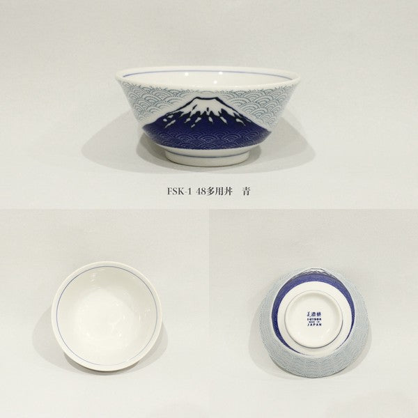 日本製 手繪和風質感 富士山青海波湯碗15cm 紅色/藍色|陶瓷碗 丼飯碗 拉麵碗 碗公