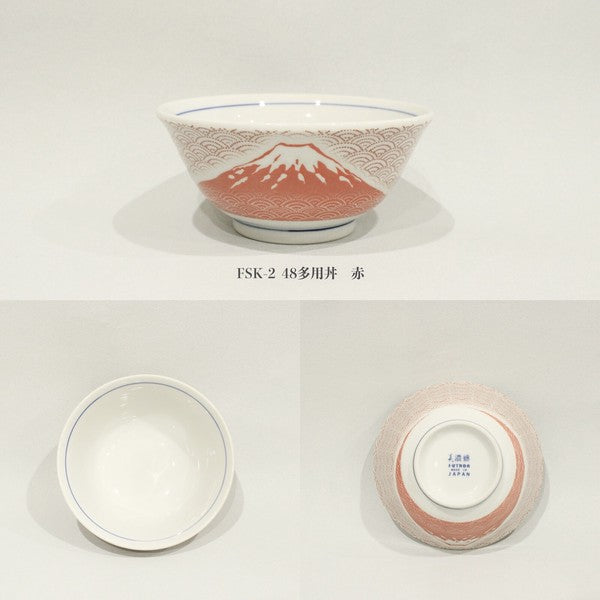 日本製 手繪和風質感 富士山青海波湯碗15cm 紅色/藍色|陶瓷碗 丼飯碗 拉麵碗 碗公