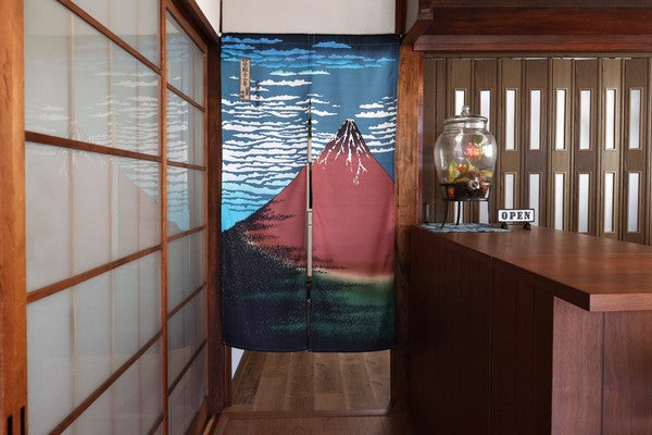 日式和風居家玄關隔簾 85×150cm 和風門簾 葛飾北斎 富士山|富士山門簾 門簾兩片式 廚房門簾