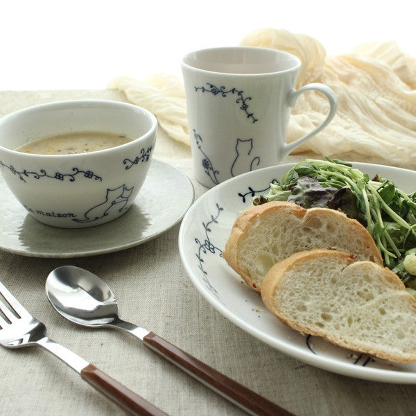 日本製 美濃燒 Ameri cat 貓咪手繪風陶瓷餐具系列|早午餐盤 湯碗 咖啡杯 湯杯
