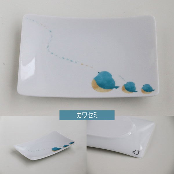 日本製 美濃燒 水彩小鳥陶瓷長方盤 3款可選|烤魚盤 甜點盤 水果盤 蛋糕盤 餅乾盤
