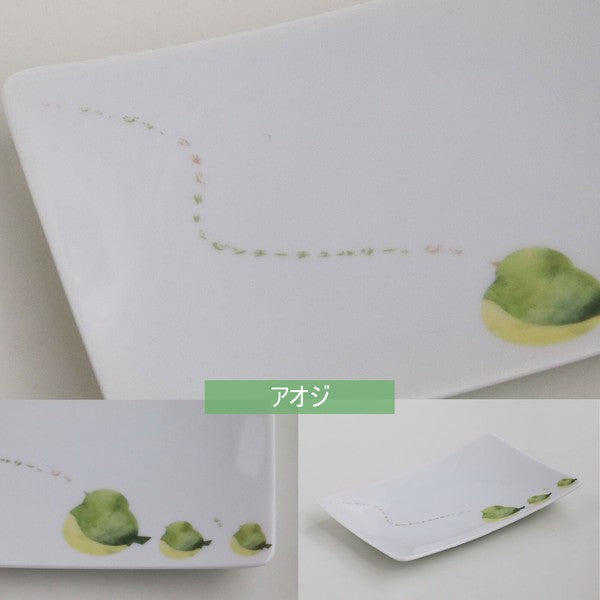 日本製 美濃燒 水彩小鳥陶瓷長方盤 3款可選|烤魚盤 甜點盤 水果盤 蛋糕盤 餅乾盤