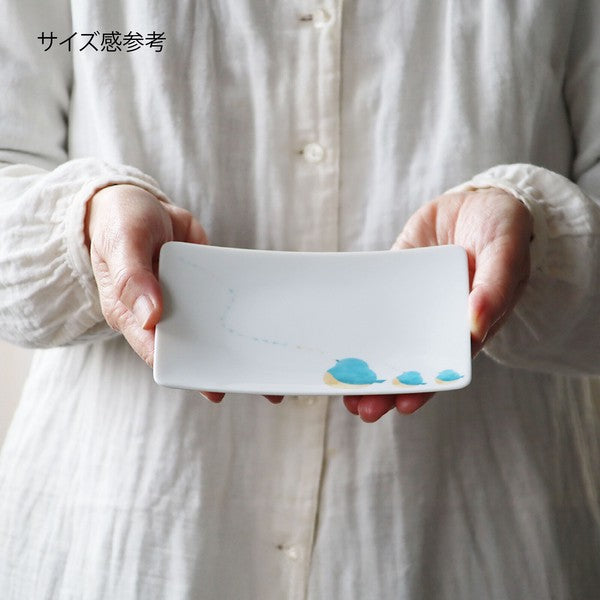 日本製 美濃燒 水彩小鳥陶瓷長方盤 3款可選|烤魚盤 甜點盤 水果盤 蛋糕盤 餅乾盤