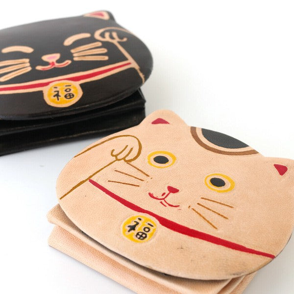 日本進口 羊皮招財貓立體零錢包 | 手工彩繪設計 皮革零錢包 招財