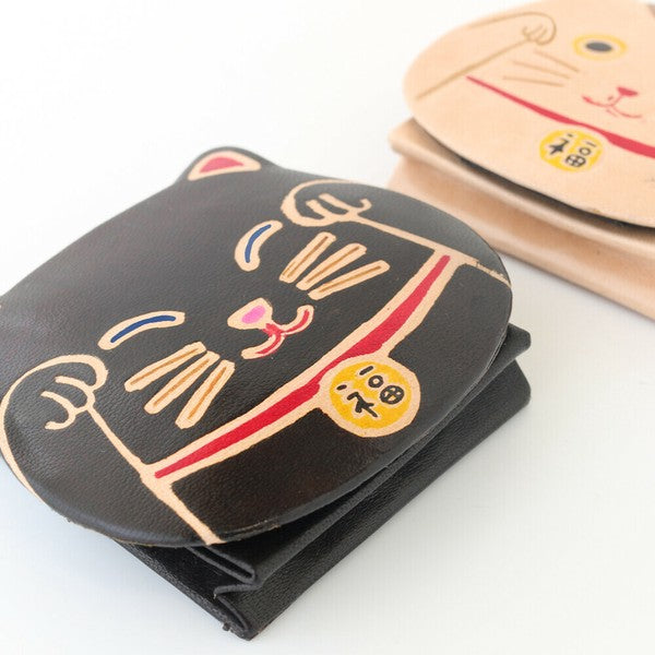 日本進口 羊皮招財貓立體零錢包 | 手工彩繪設計 皮革零錢包 招財