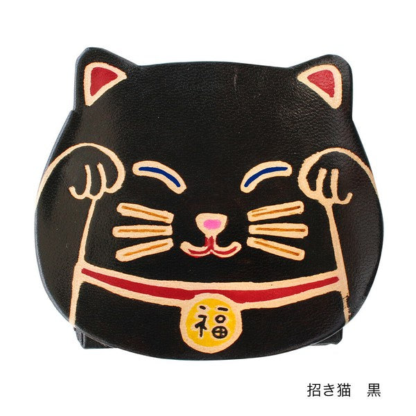 日本進口 羊皮招財貓立體零錢包 | 手工彩繪設計 皮革零錢包 招財